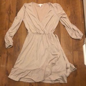 Adorable pale pink with shimmer wrap belted dress